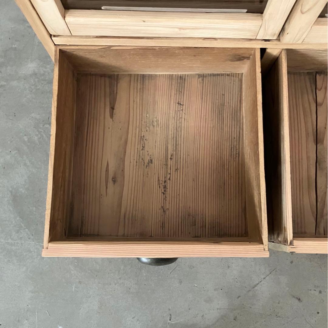 レトロ　アンティーク　古家具　古道具　剥離家具　ストリップド　ガラス棚　シェルフ