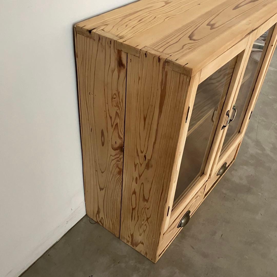 レトロ　アンティーク　古家具　古道具　剥離家具　ストリップド　ガラス棚　シェルフ