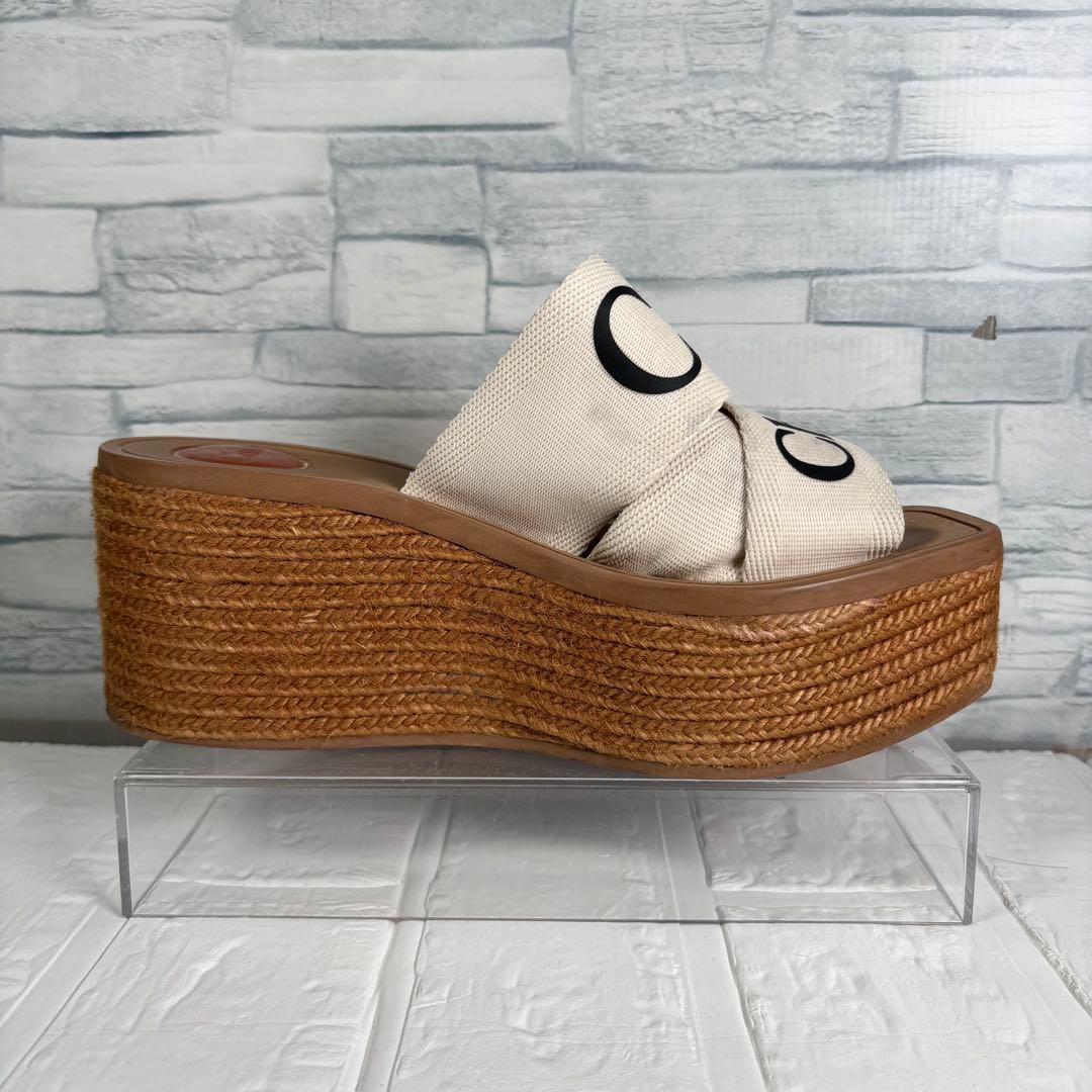Chloe クロエ　Woodyウェッジエスパドリーユ　ウエッジソール　厚底　ロゴ