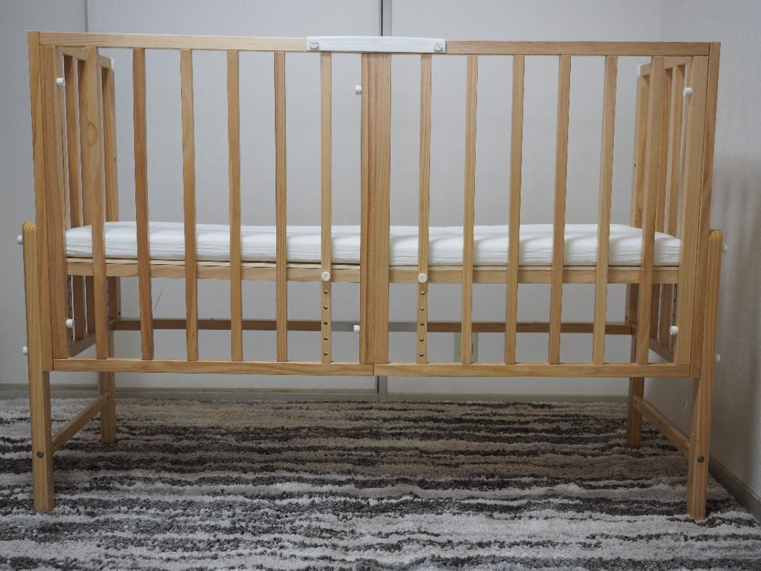 そいねーる３ ナチュラル　高さ調整可能 木製ベビーベッド マットレス付き