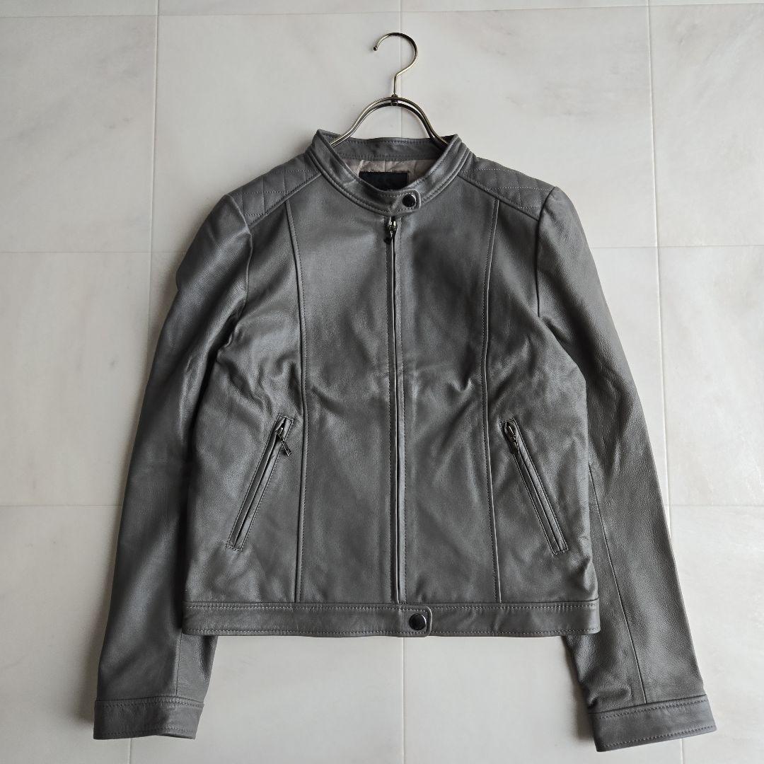 iCB シングル ライダースジャケット ラムレザー 羊革 グレー 42サイズ