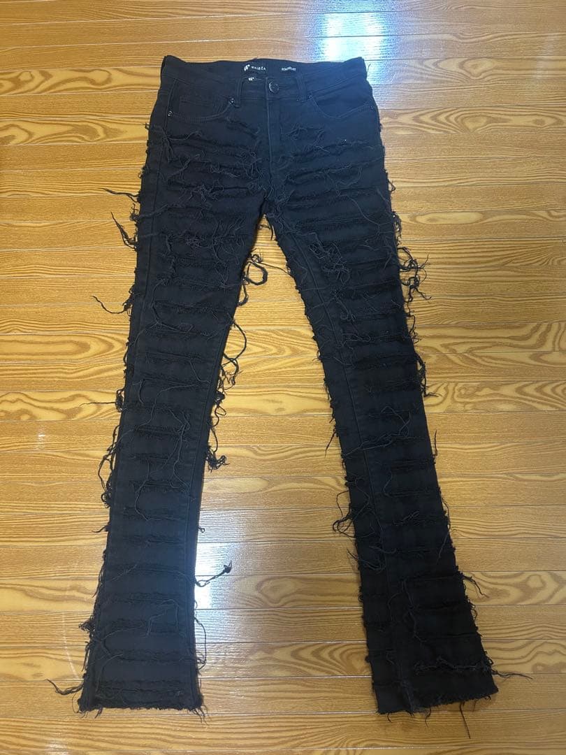 WAIMEA ブラック ダメージスリムジーンズ　30