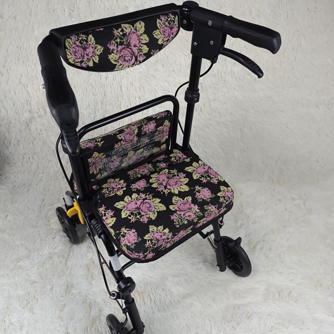 ✨未使用級✨ 島製作所 シルバーカー スカイウォーカーＳ 折り畳み 黒 花柄