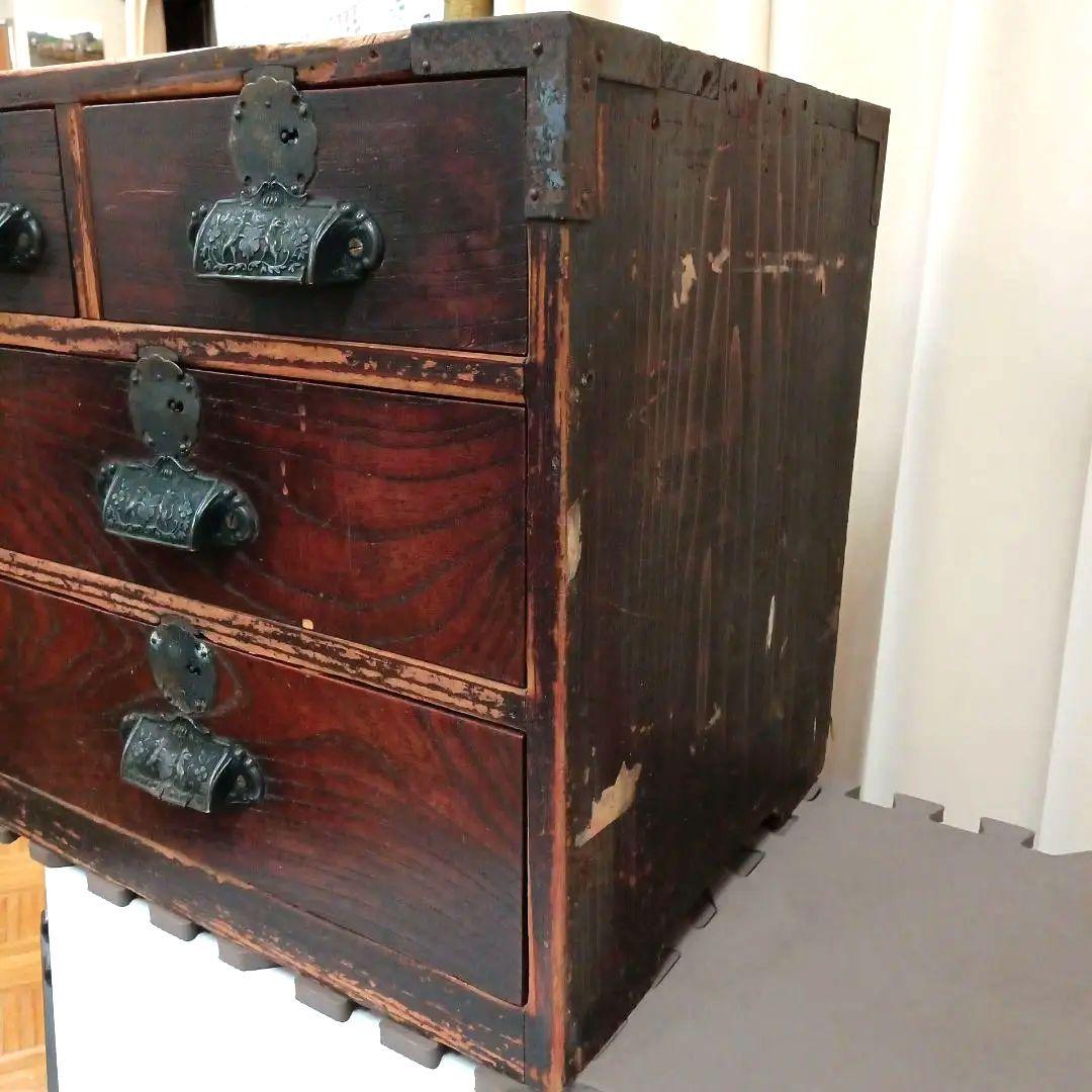 ◆年代物　小箪笥　アンティーク　和風木製箪笥 　3段