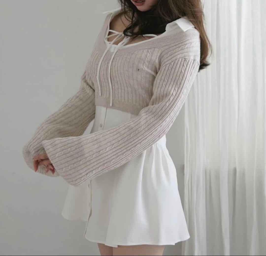 即*要様 ベージュホワイト セーター ドレス