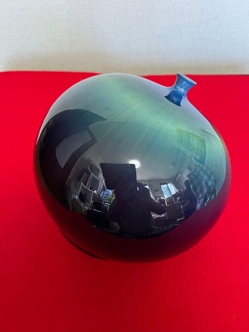 柳雨軒 三代 人間国宝 徳田八十吉（正彦銘）碧明釉 壺 約15.5㎝　T222