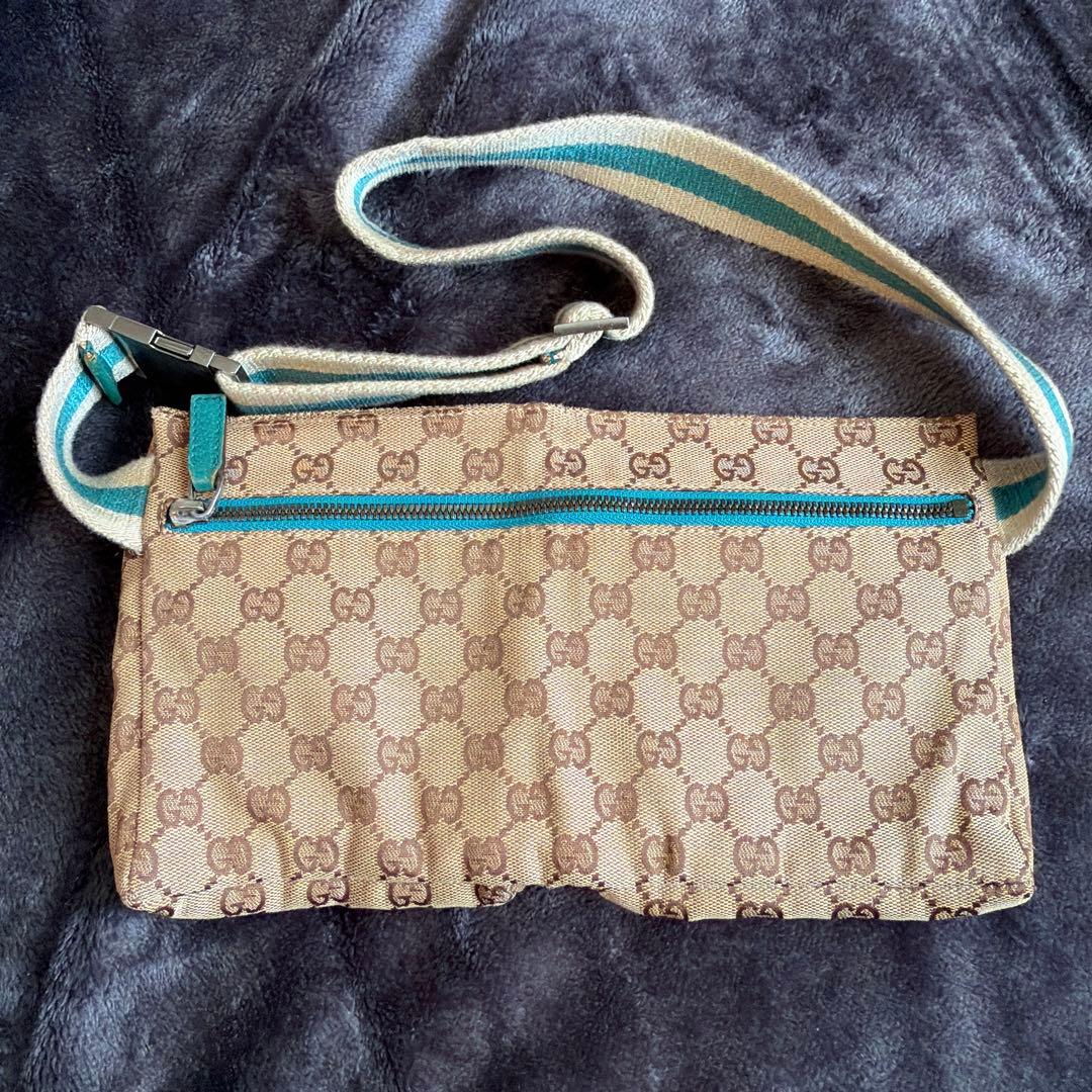 ら*む様 【希少カラー】GUCCI GGキャンバス ウエストポーチ ターコイズブ