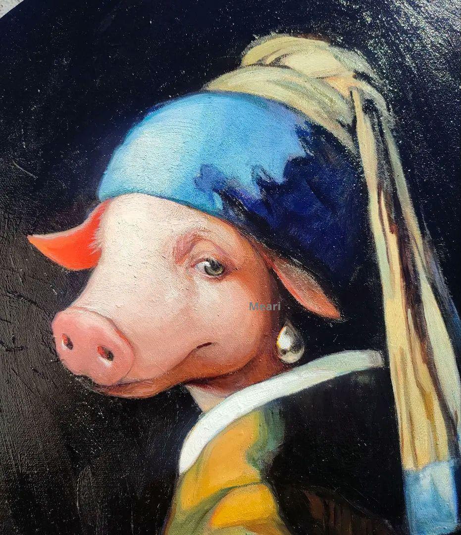 豚に真珠　原画　オリジナル　油絵　絵画　フェルメール