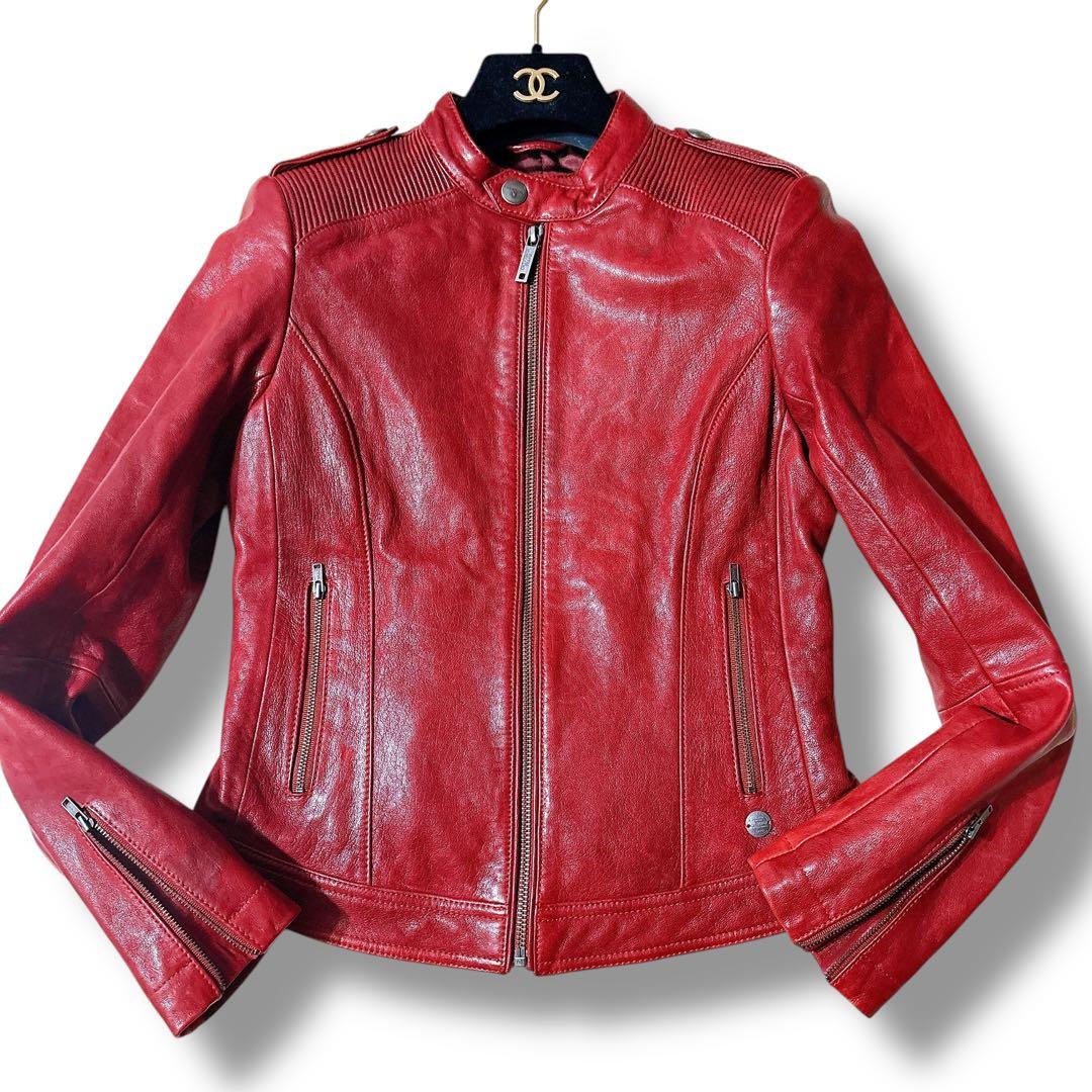 シェビニオン シングルライダース レザージャケット バイク女子 赤