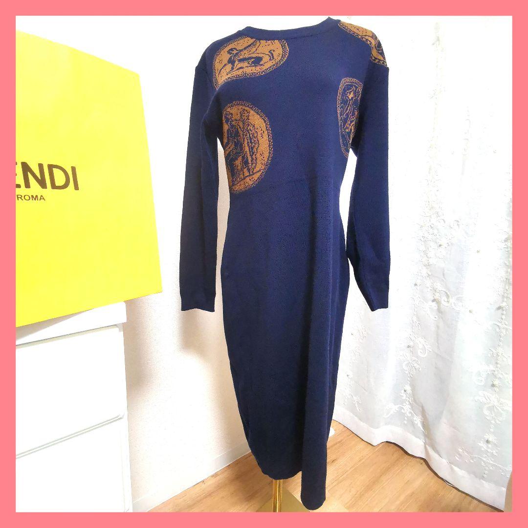 こたつ!希少フェンディFENDIズッカ ニットワンピース44サイズLL