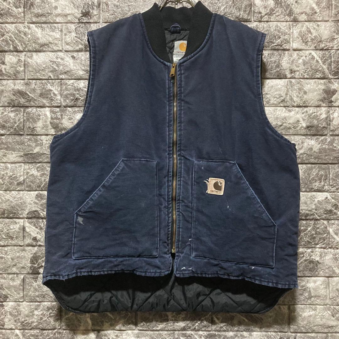 CARHARTT ダックベスト 紺 XL フェード カーハート USA製 腰ゴム