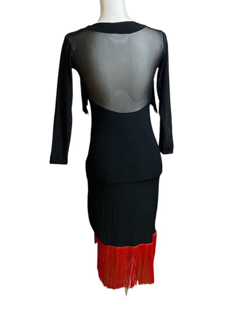 社交ダンス用ドレス 黒と赤 フリンジ
