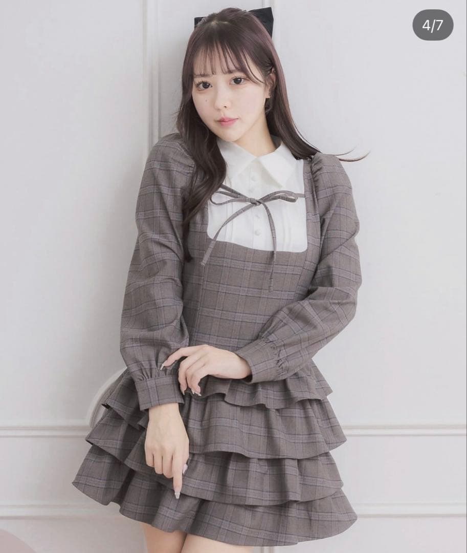 pium ヨーク切り替えティアードミニワンピース　ブラウン