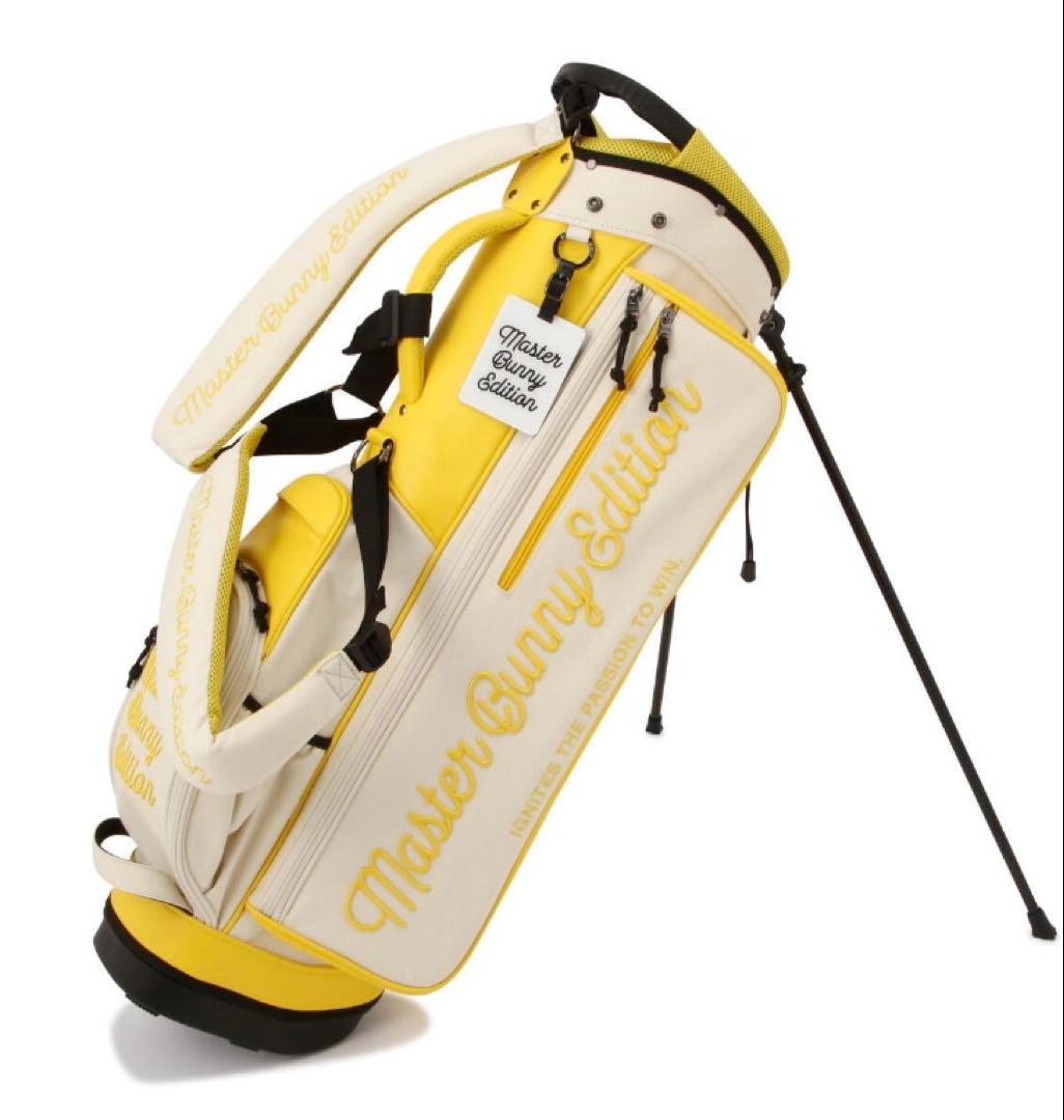 新品 パーリーゲイツ マスターバニー 帆布×合皮 スタンド式キャディバッグ 黄