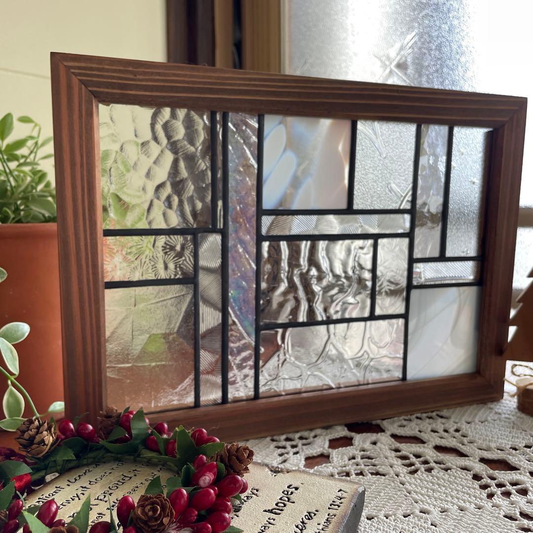 ステンドグラス　パネル　モザイクアート　雪景色