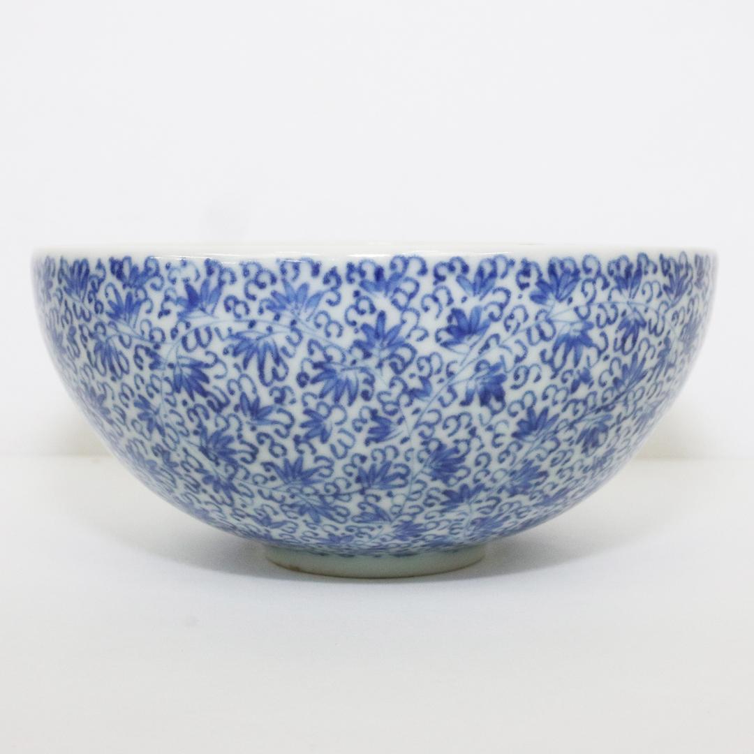 江戸期　古伊万里　染付　花唐草文　3.3寸　茶碗