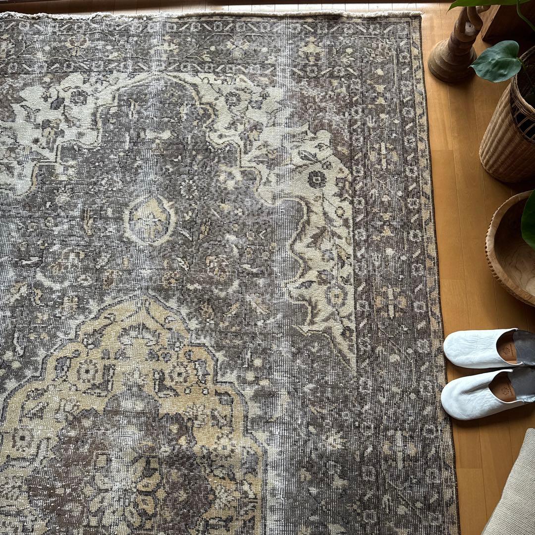 超大判165×286 メダリオン　グレージュ　ボタニカル　トルコヴィンテージラグ