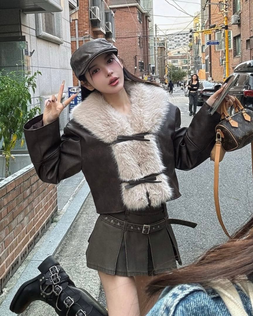 Darichリボンベルトヴィンテージレザージャケット