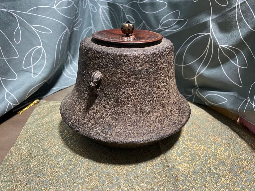富士釜 和田美之助造 茶釜 紫斑銅蓋 共箱