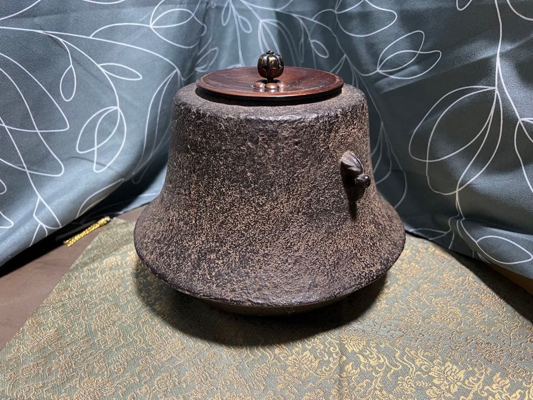 富士釜 和田美之助造 茶釜 紫斑銅蓋 共箱