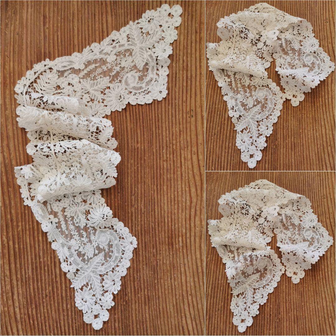 アンティークブリュッセル デュセス＆ポワンドガーズレース付け襟 三つ葉と小花と葉