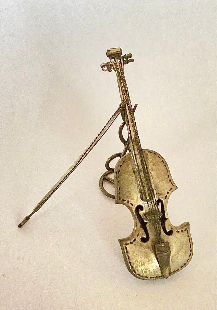 アンティーク年代不明　800刻印 金属製バイオリンとスタンドセット