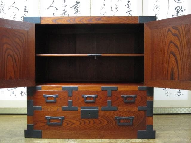 美品 最高峰 松本民芸家具 欅 無垢材 帖タンス（拭き漆仕上）定価約200万円