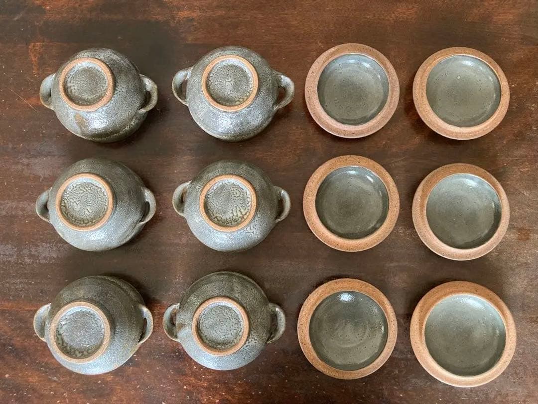 人間国宝　島岡達三　地釉縄文象嵌スープセット