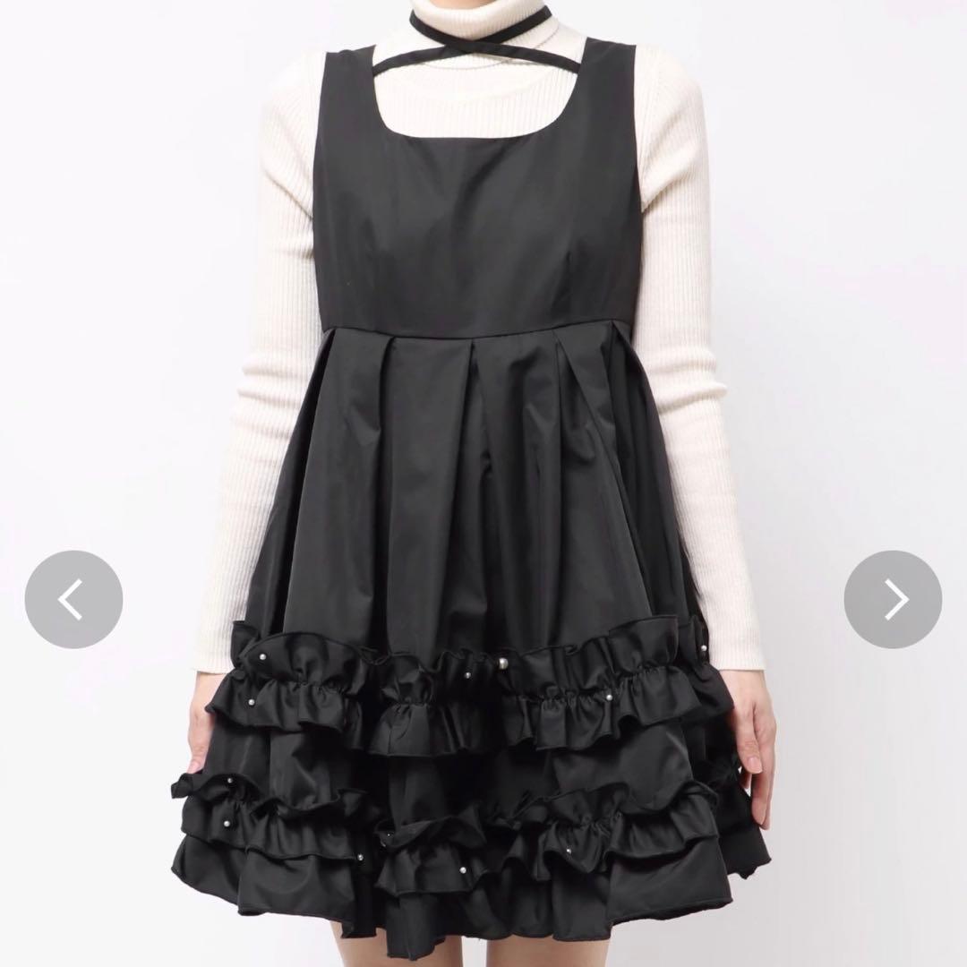 CALNAMUR ミニフリルノースリーブワンピース 黒 藤田ニコル