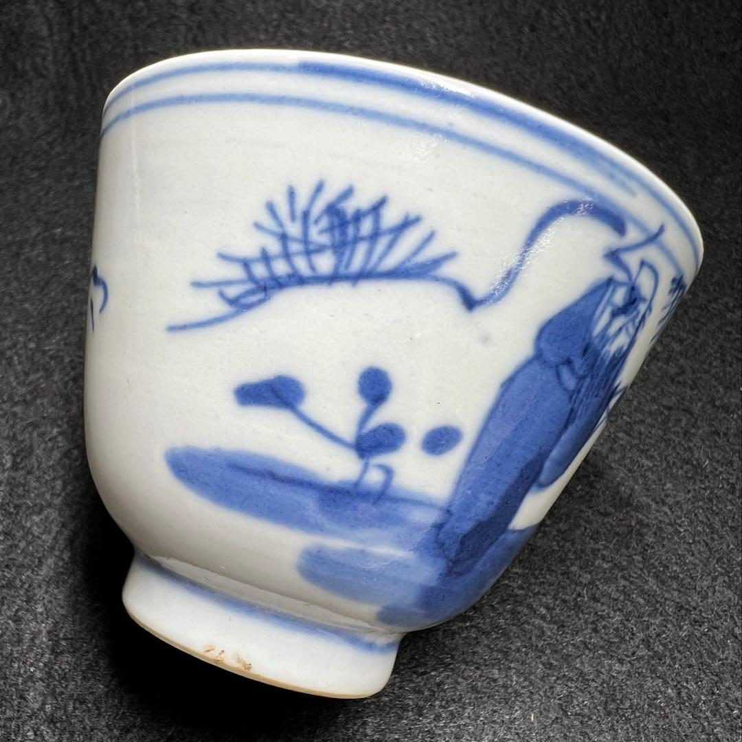 中国清時代　青花人物画煎茶碗5客　口径約7㎝　東Y8-0205☆2Fトヒカ