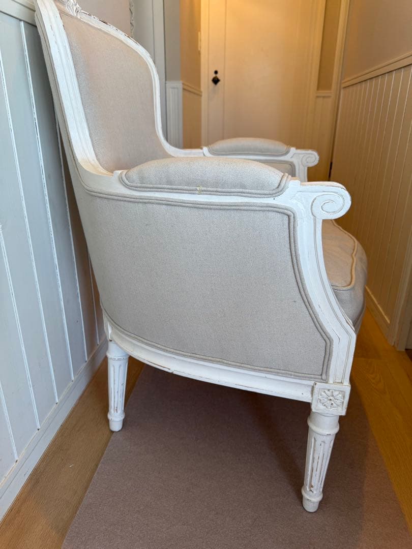 サラグレースデビューシリーズフレンチスタイルホワイトリネン 1人掛けソファ