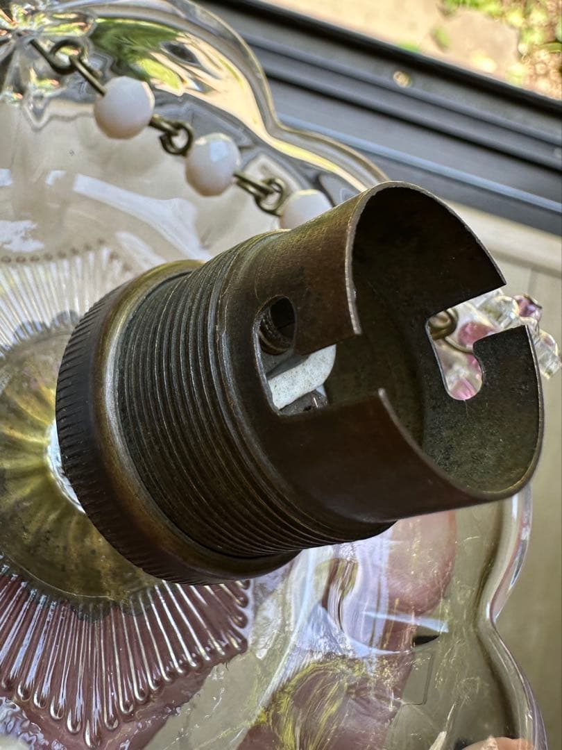 20's フランス アンティーク ピンクムラーノガラスの可愛いミニシャンデリア＊