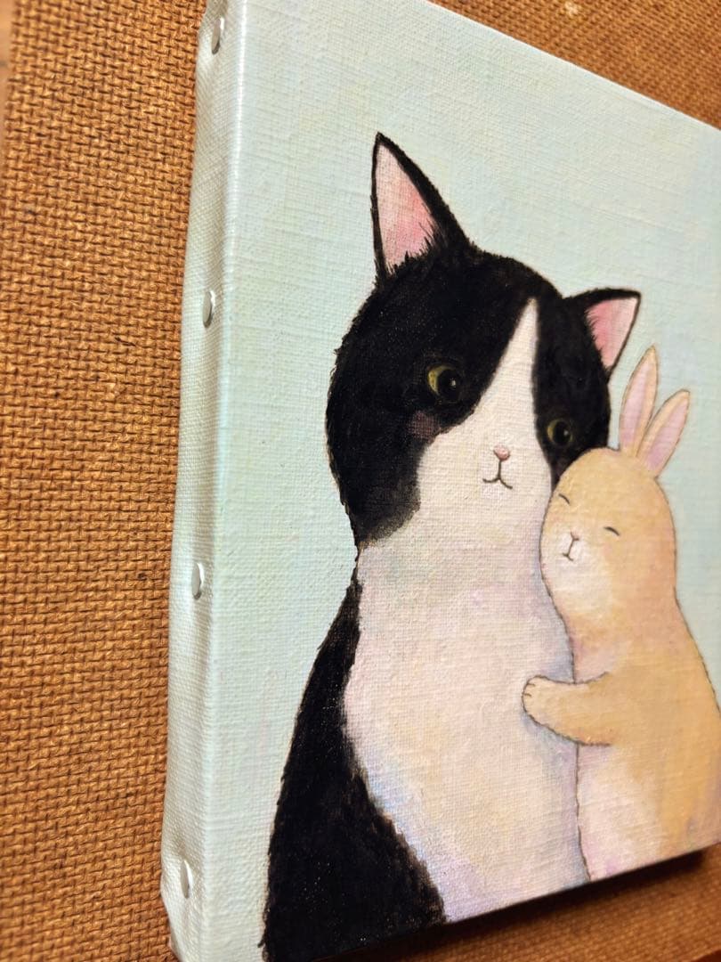 オーダー品　自作絵画　猫とうさぎたち　猫とうさぎの絵