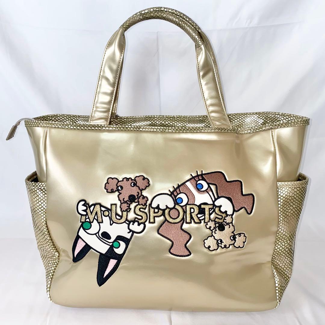 MUスポーツ ミエコウエサコ ゴルフ用 ボストンバッグ パテント ゴールド 刺繍