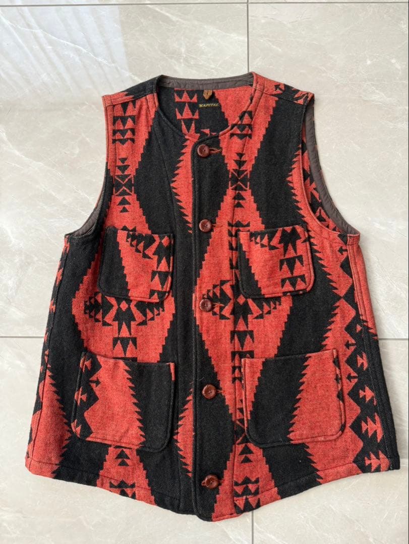 KAPITALウールラグベスト/ネイティブ柄/4ポケット/ナバホブランケット