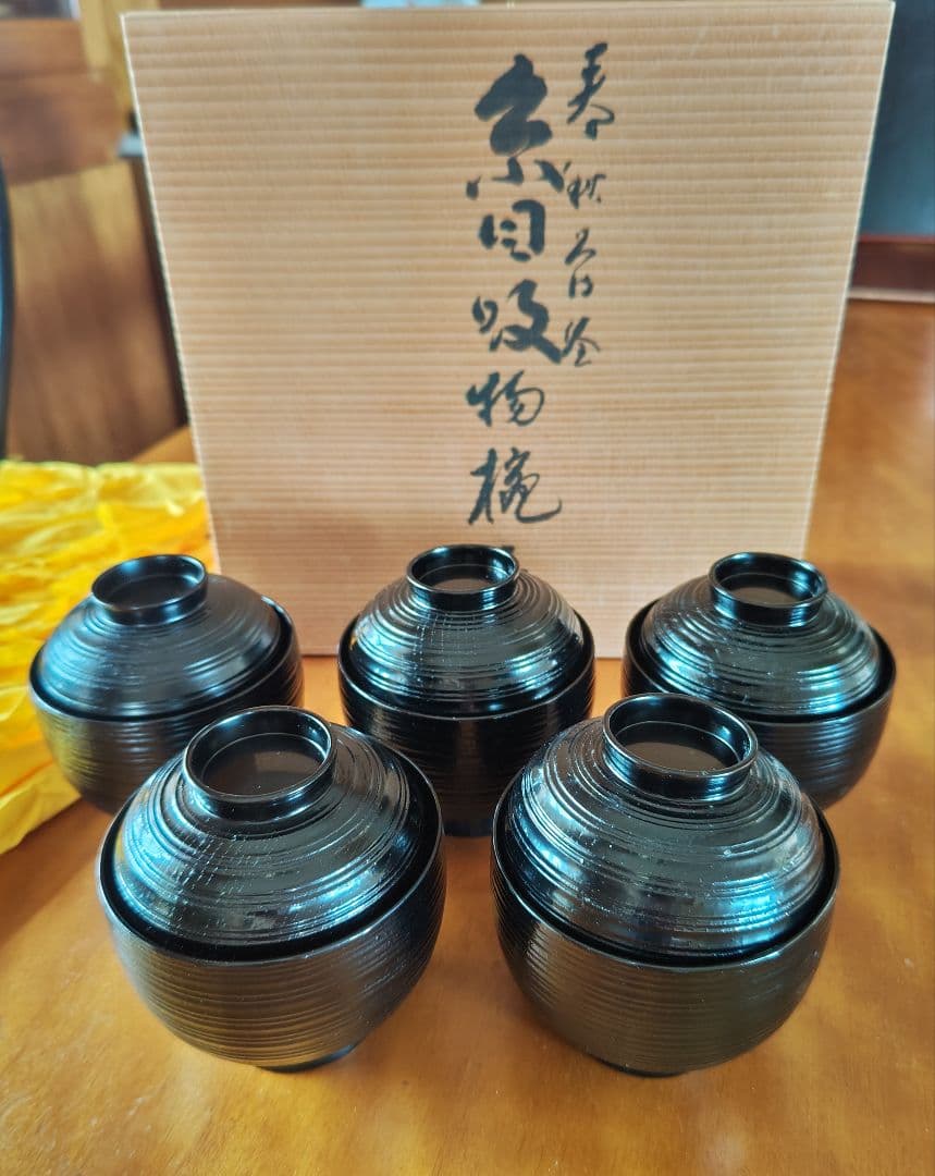 輪島塗 慶塚作 蒔絵糸目蓋付き吸い物椀5客 新品未使用