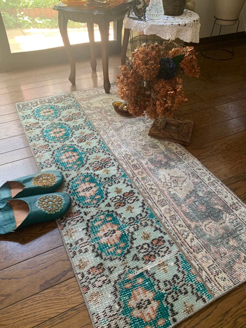 ランナー　モロッカンタイル　120×58パッチワーク　トルコヴィンテージラグ