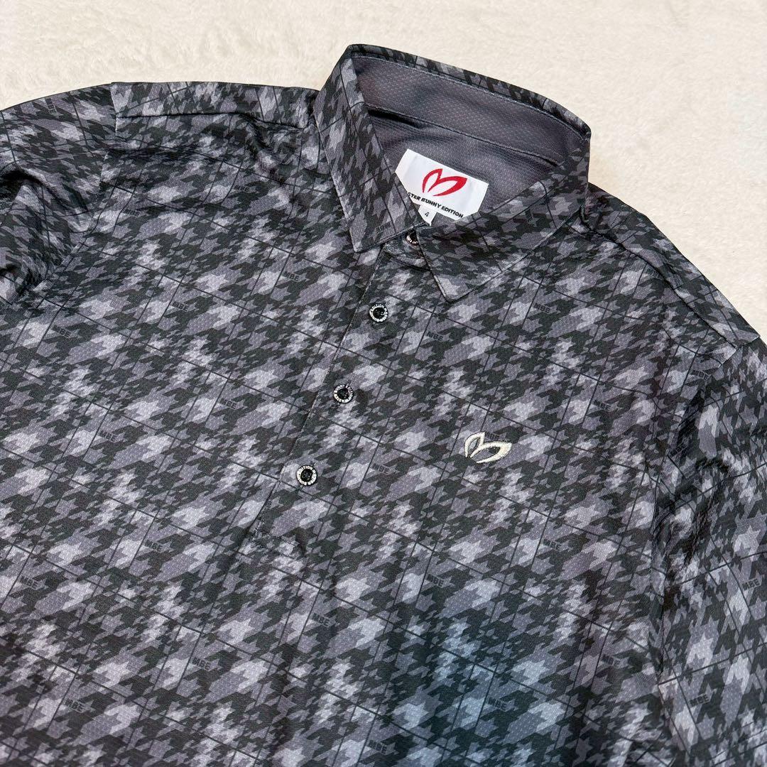 新品 MASTER BUNNY カッターシャツ ゴルフ 千鳥格子 刺繍 ロゴ