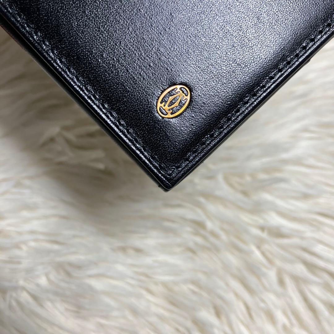 【未使用保管】 カルティエ 名刺入れ レザーブラック ゴールドロゴ