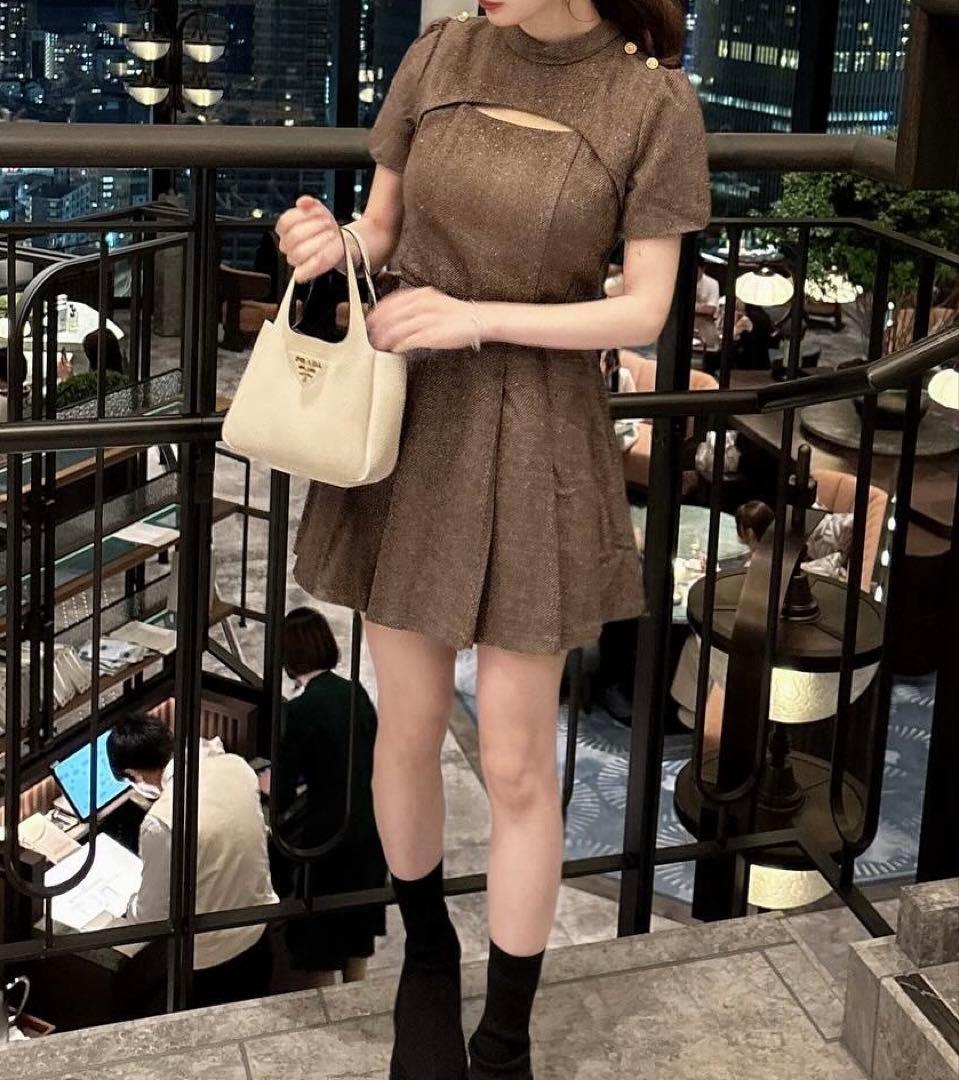 M me eme クラシカルへリンボーンミニワンピース