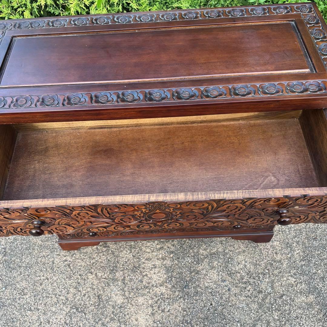 骨董 アンティーク 彫刻が美しい　四段引き出し箪笥 軽井沢彫？