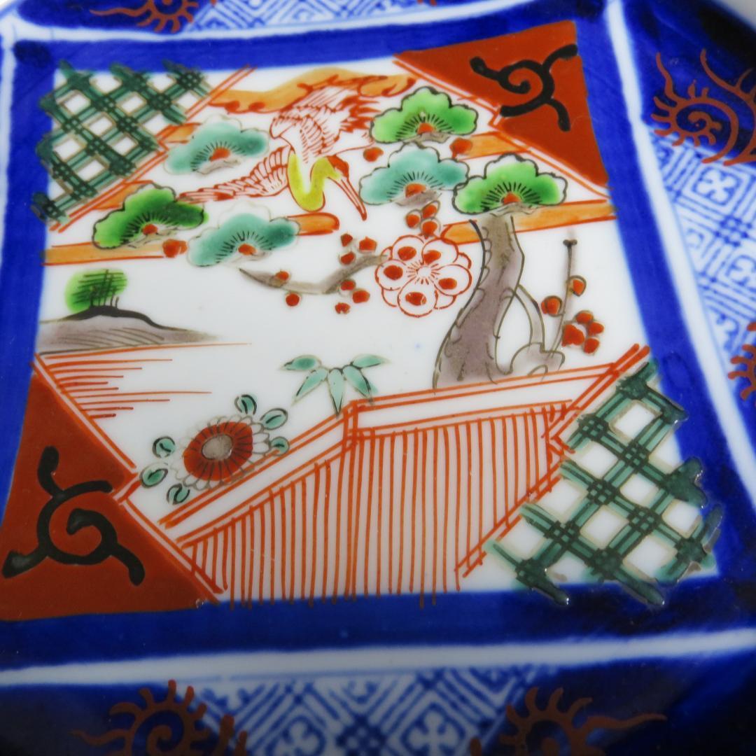 皿 2枚 色絵 古伊万里 変わり縁 鳥 風景 竹 梅