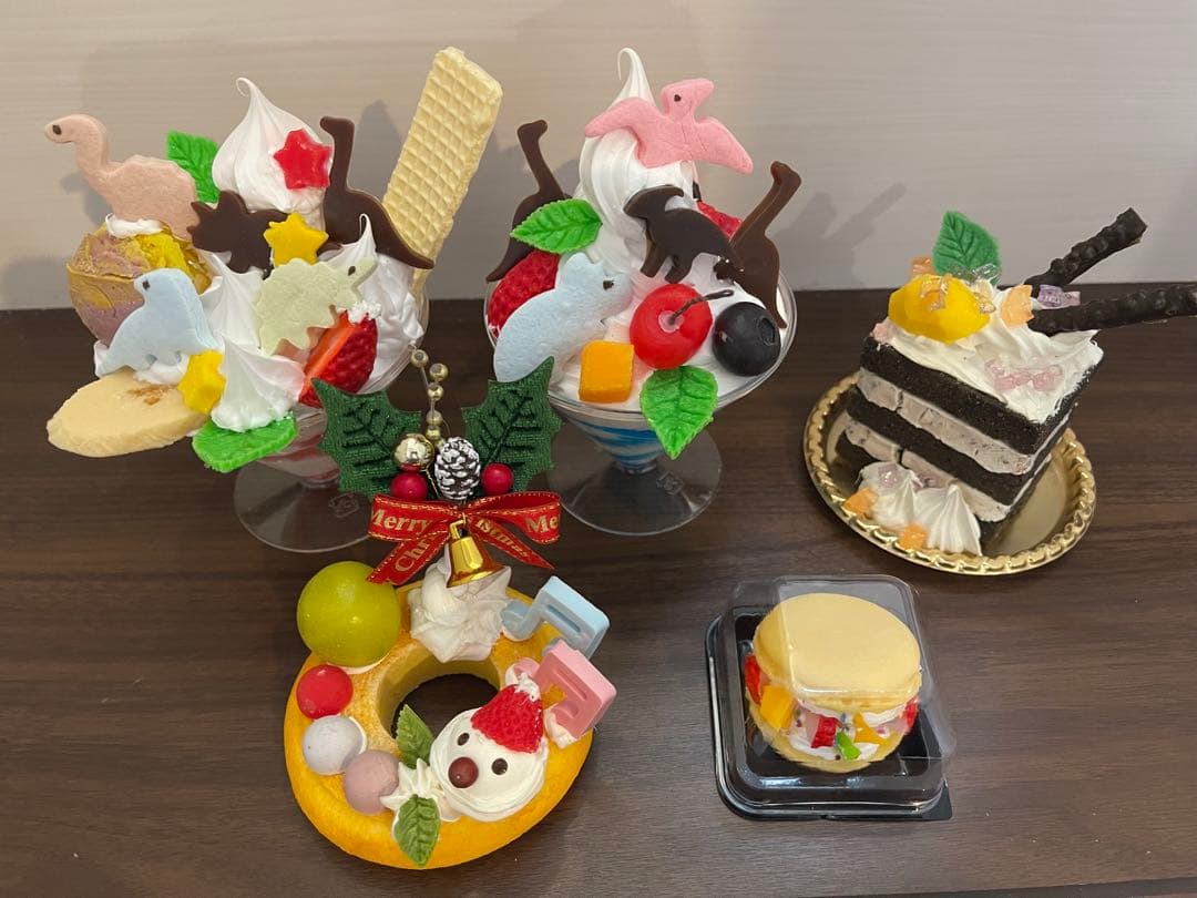フルーツパフェ ケーキ マカロン ドーナツ クリスマス 食品サンプル 5点セット