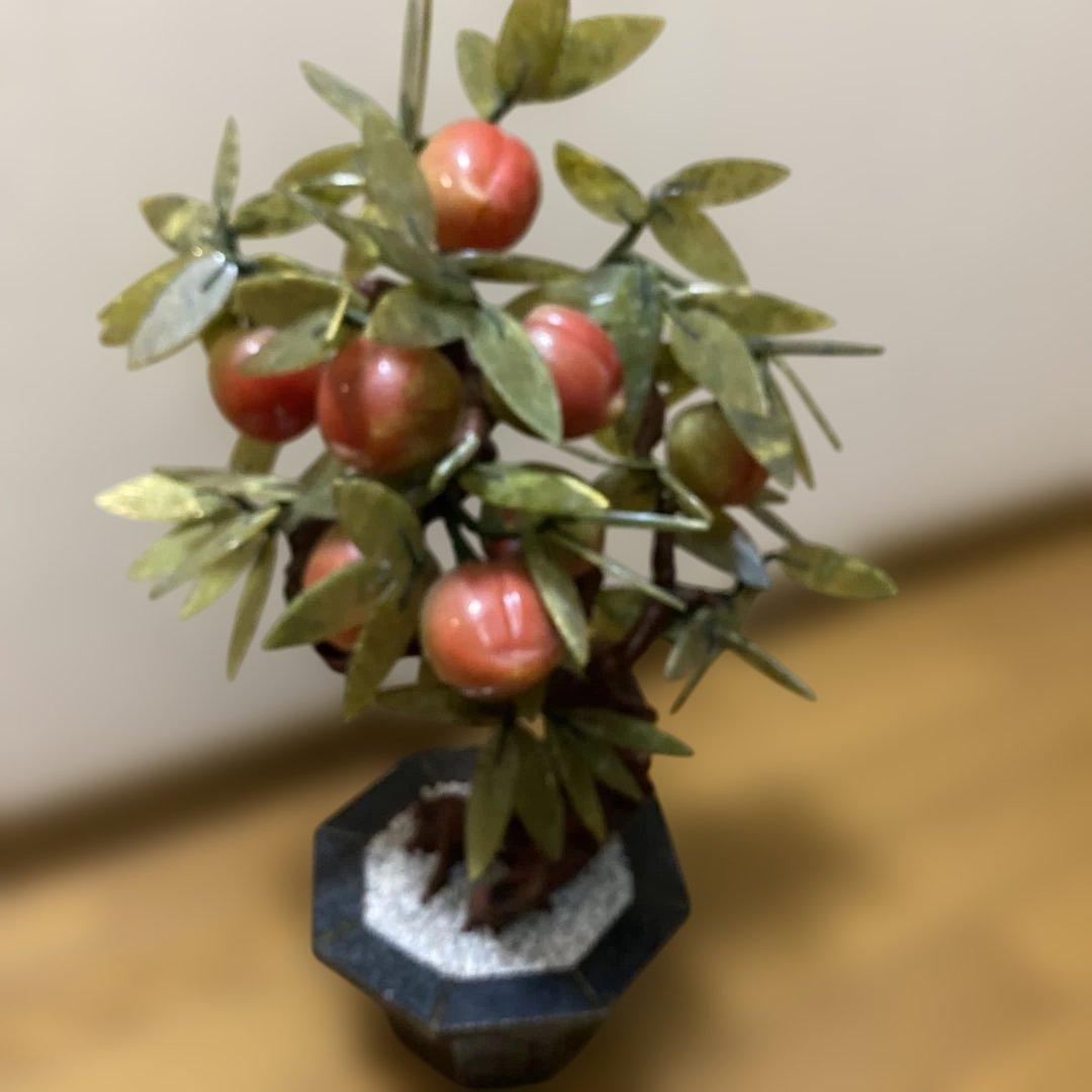 桃盆栽 中国骨董 玉石翡翠彫刻