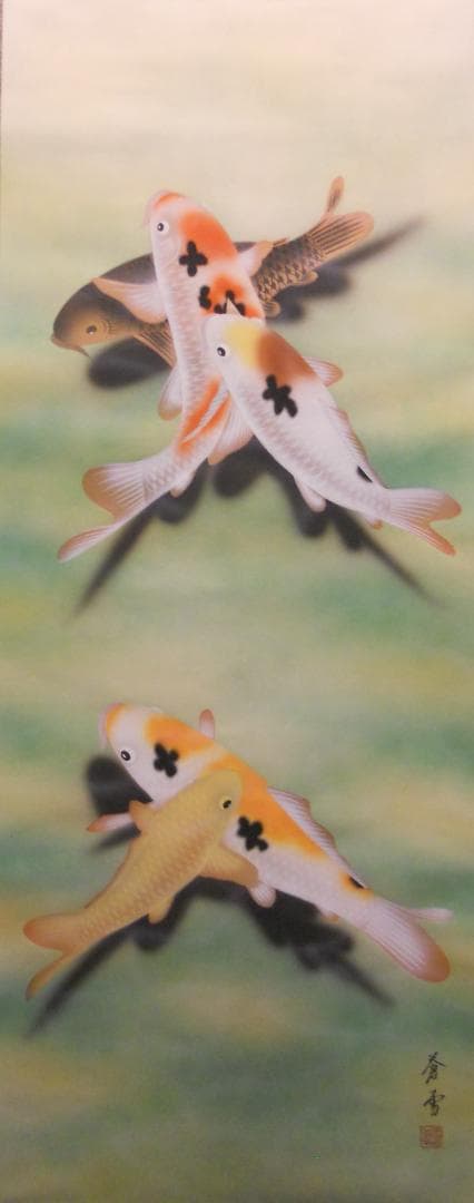 掛け軸 蒼雪 大入鯉 おおいり 絹本 希少 軸装 茶道具 掛軸 美品 です。