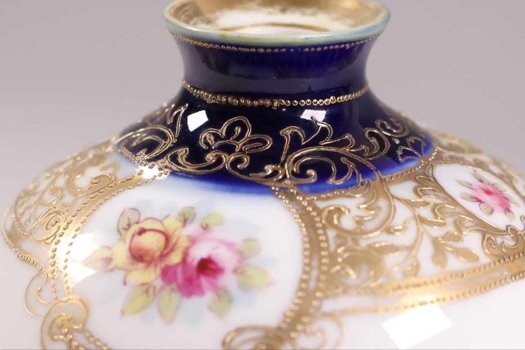 【CM299】オールドノリタケ 花 薔薇 香水瓶 金彩 盛上 パフューム 明治