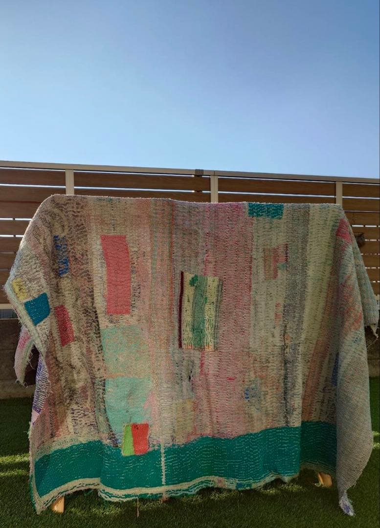 インド　ヴィンテージ　ラリーキルト カンタ　キルト　マルチカバー　ラグ