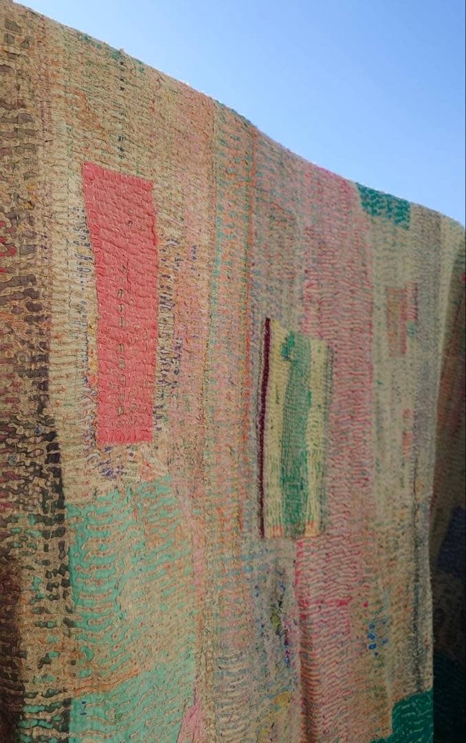 インド　ヴィンテージ　ラリーキルト カンタ　キルト　マルチカバー　ラグ