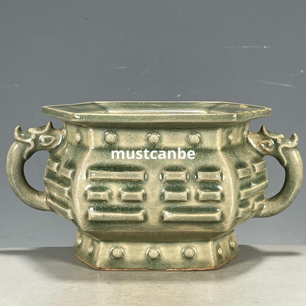 宋汝磁器両耳香炉 仏具 景徳鎮 陶磁器 装飾品 現代工芸品 美術品 置物
