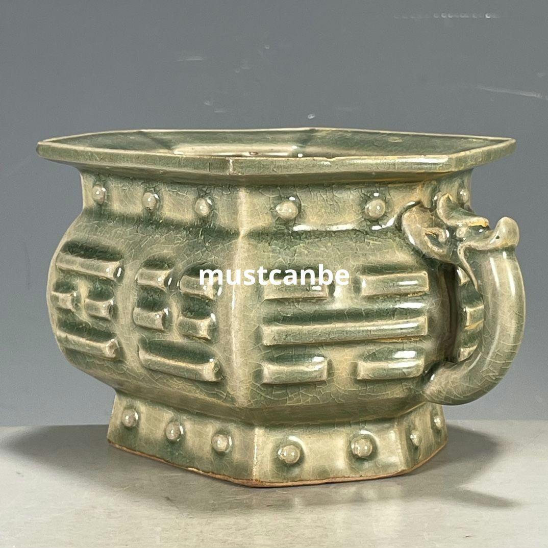 宋汝磁器両耳香炉 仏具 景徳鎮 陶磁器 装飾品 現代工芸品 美術品 置物